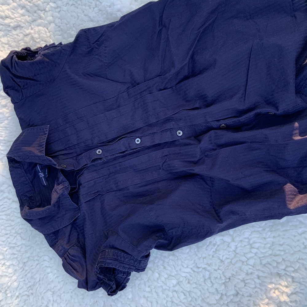 Pretty Gap Button Down Blouse Pleated Ruffle Navy… - image 3